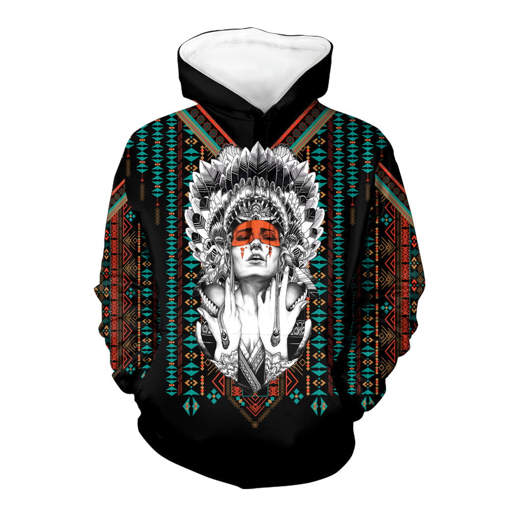 Native American Girl Pattern Pattern 3D Hoodie LT10 - Wonder Print Shop