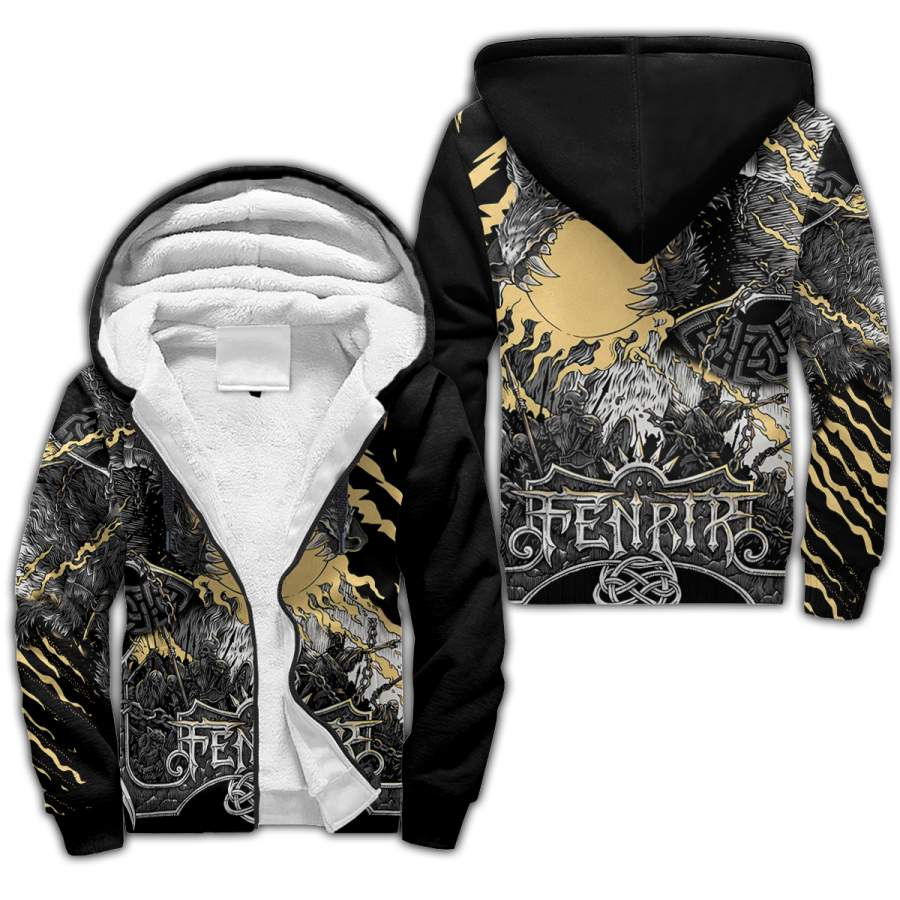 Viking Clothing Fenrir: Norse Wolf Sherpa Hoodie RLT12 - Wonder Print Shop
