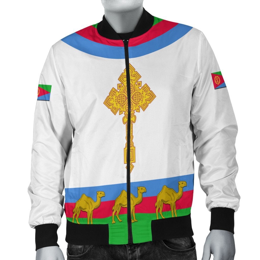 Eritrea Bomber Jacket Cross Flag Camel White LT13 - Wonder Print Shop