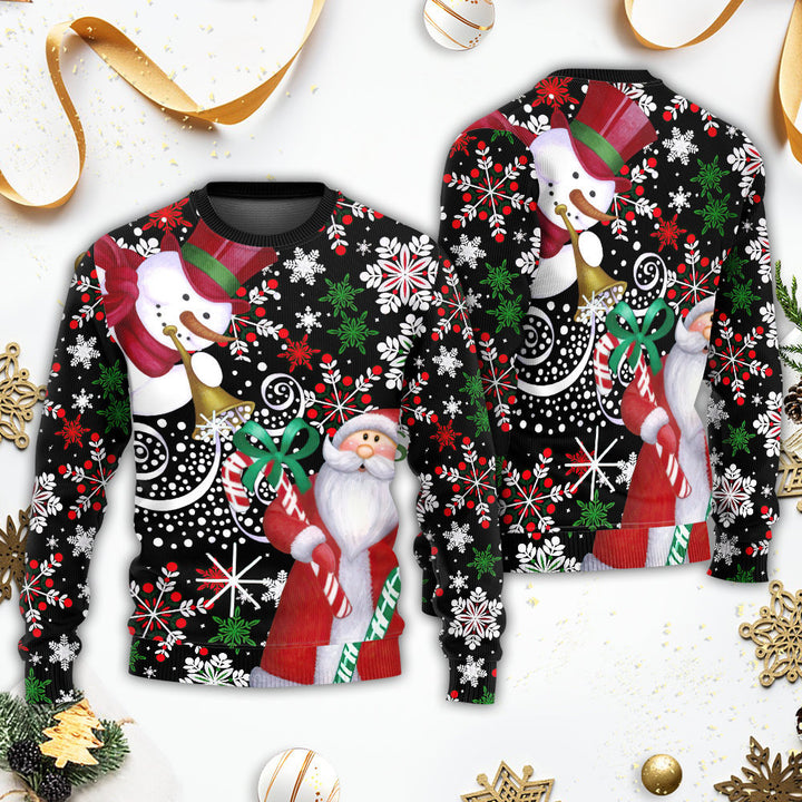 Christmas Snowyday With Santa And Snowman Ugly Christmas Sweater - Wonder Print Shop