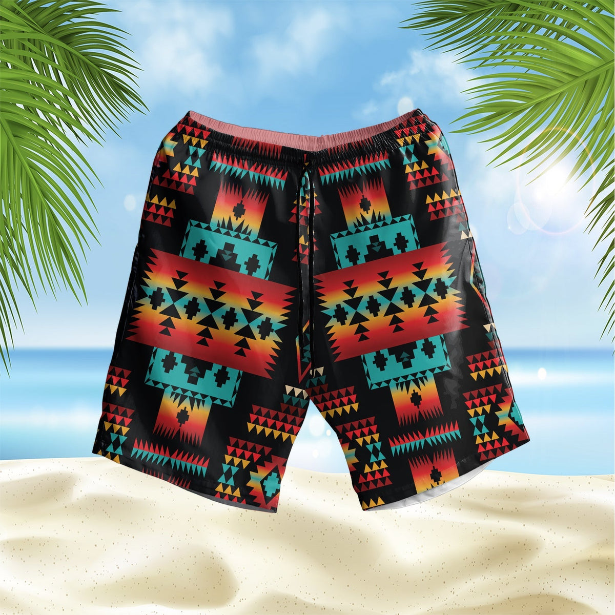 native-american-black-pattern-hawaiian-shorts