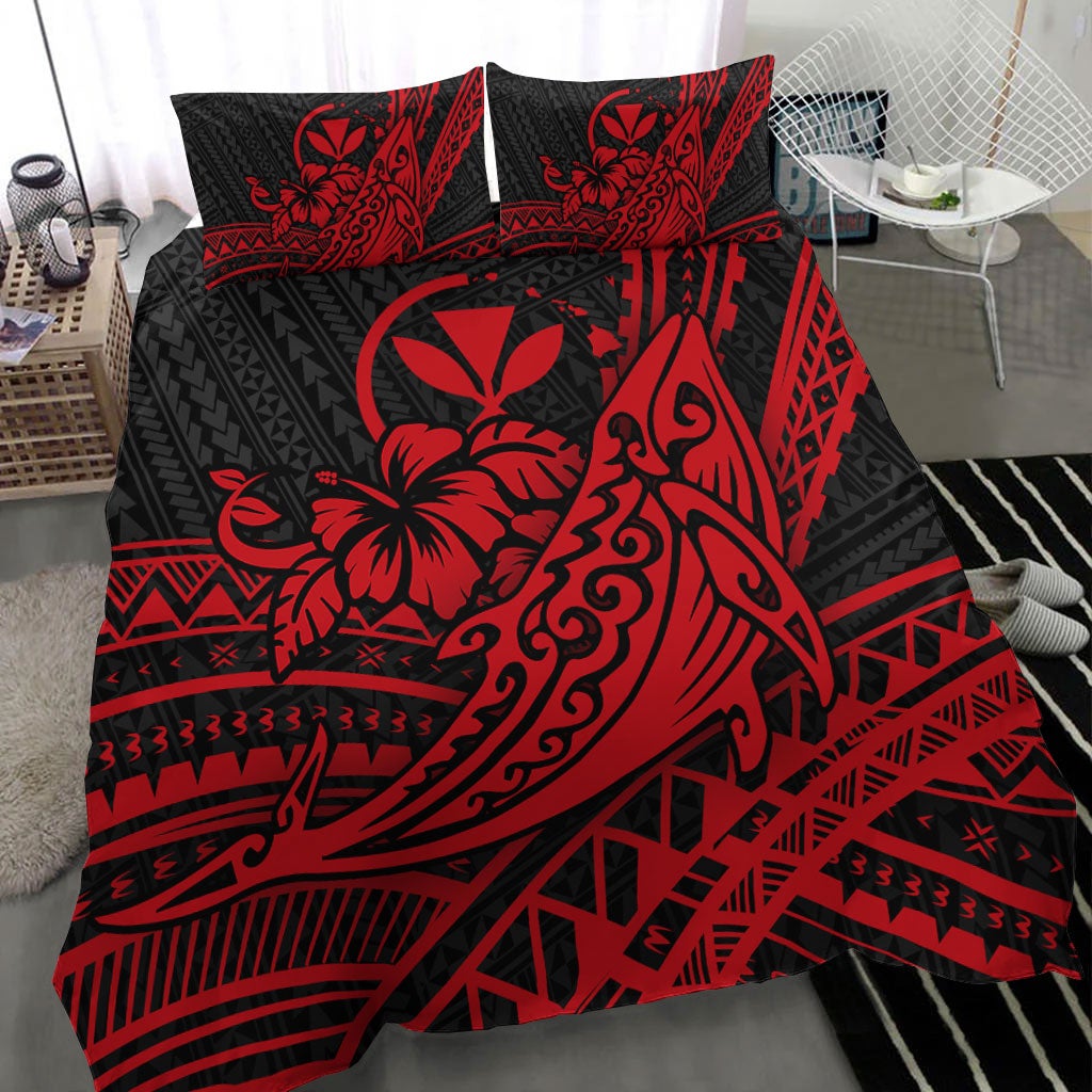 Hawaii Humpback Whale With Hibiscus Tribal Red Bedding Set LT12 - Wonder Print Shop