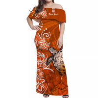 custom-personalised-hawaii-off-shoulder-long-dress-polynesia-orange-sea-turtle-honu-and-hibiscus