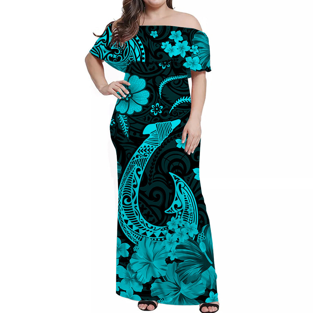 hawaii-off-shoulder-long-dress-polynesia-turquoise-fish-hook