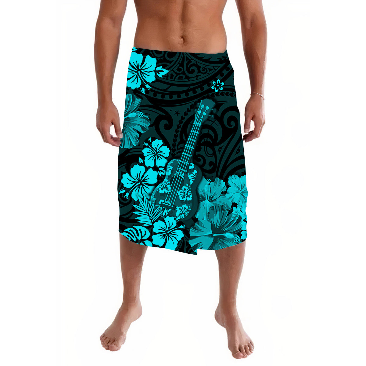 Hawaii Lavalava Polynesia Turquoise Ukulele Flowers LT13 - Wonder Print Shop