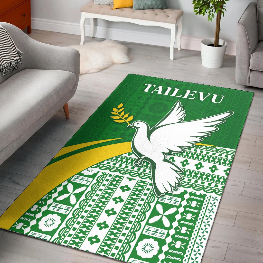 Tailevu Rugby Area Rug Fiji Rugby Tapa Pattern Green LT13 - Wonder Print Shop