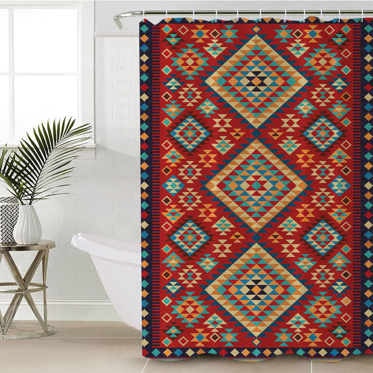 geometric-red-and-green-pattern-shower-curtain