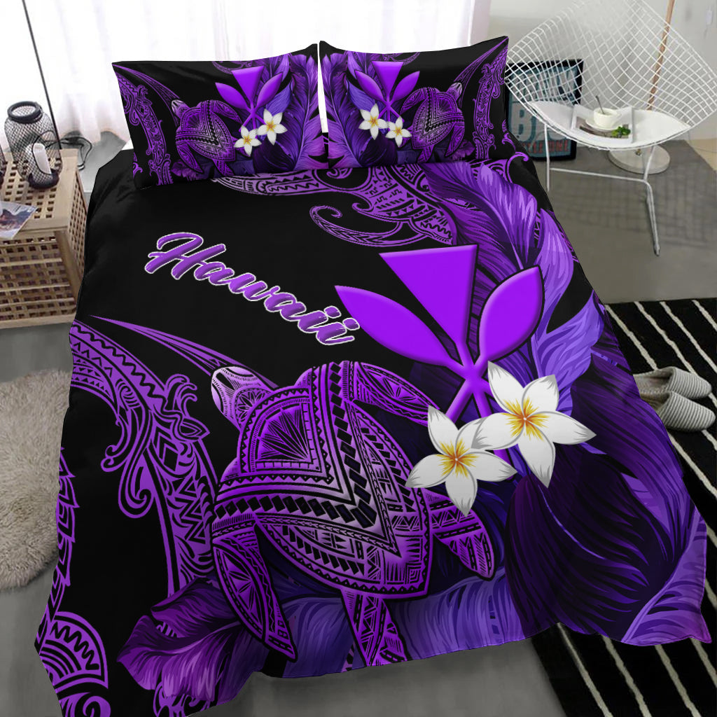 Hawaii Turtle With Plumeria Leaf Purple Bedding Set LT12 - Wonder Print Shop