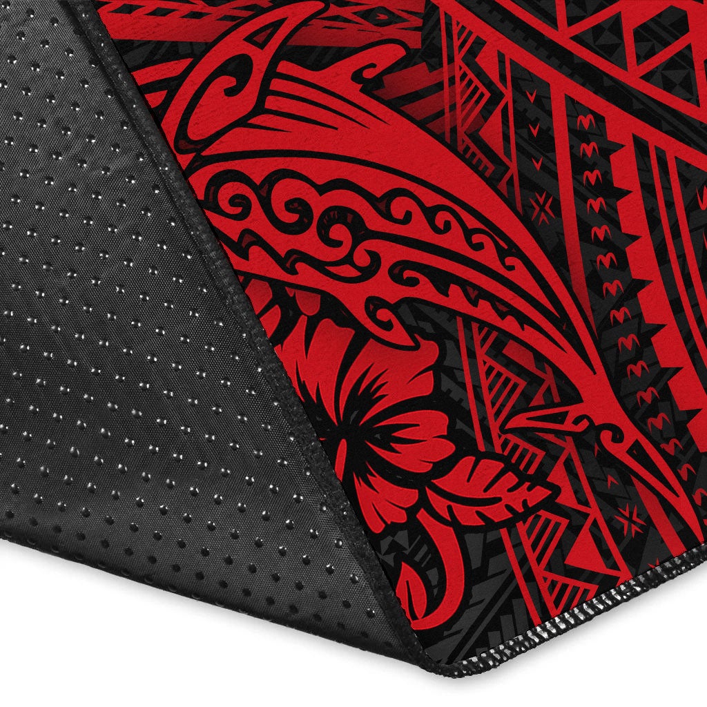 Hawaii Humpback Whale With Hibiscus Tribal Red Area Rug LT12 - Wonder Print Shop