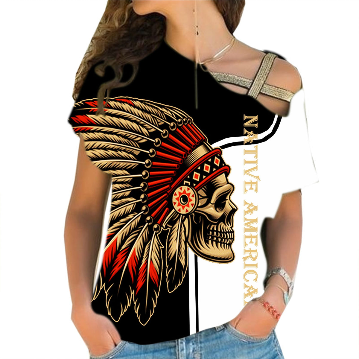 skull-native-american-cross-shoulder-shirt