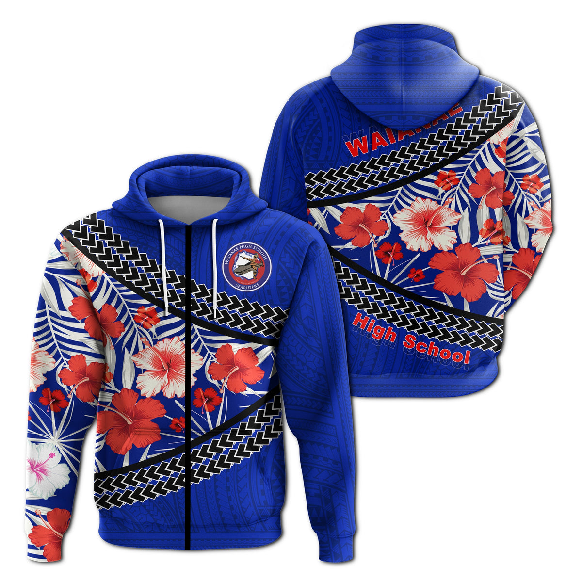 Waianae High School Zip up Hoodie Hawaiian Hibiscus Flowers LT20 - Wonder Print Shop