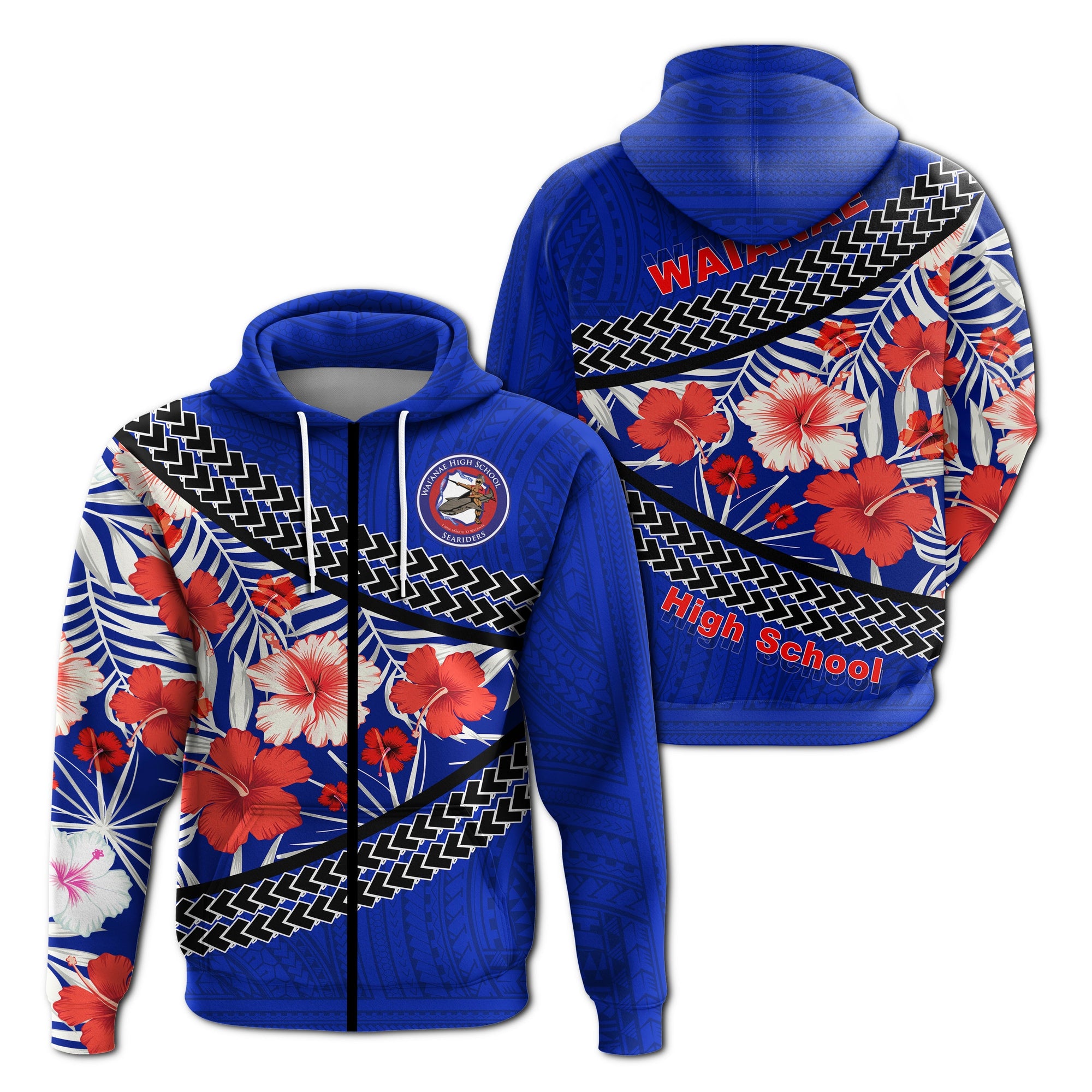Waianae High School Zip up Hoodie Hawaiian Hibiscus Flowers LT20 - Wonder Print Shop