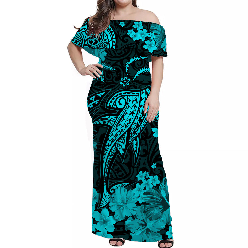 Hawaii Matching Hawaiian Shirt And Dress Polynesia Turquoise Shark LT13 - Wonder Print Shop