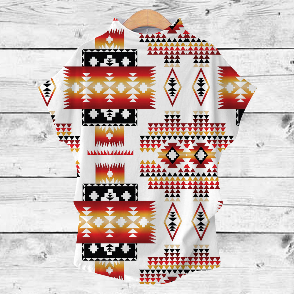 White Tribes Pattern Native American Turtleneck T Shirt LT10 - Wonder Print Shop
