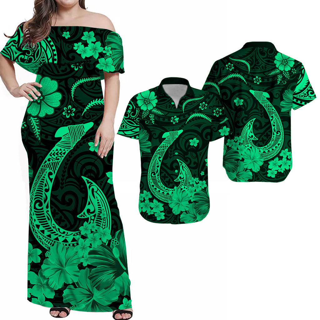Hawaii Matching Hawaiian Shirt And Dress Polynesia Green Fish Hook LT13 - Wonder Print Shop