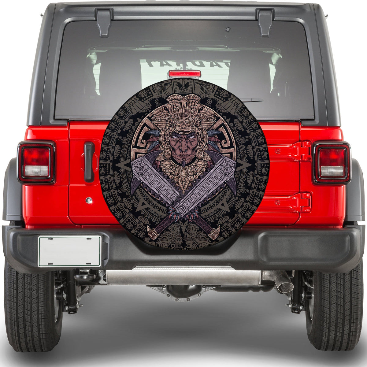 Mexico Spare Tire Cover - Aztec Warriors with A Cross Spear  LT13 - Wonder Print Shop