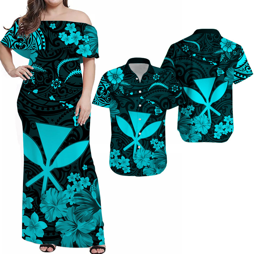 Hawaii Matching Hawaiian Shirt And Dress Polynesia Turquoise Kanaka Maoli LT13 - Wonder Print Shop