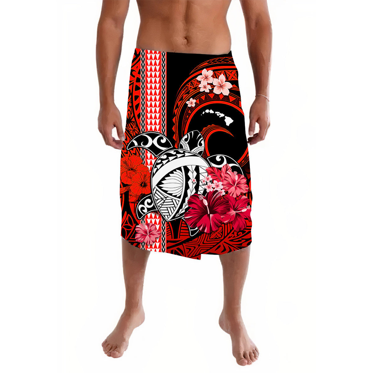 Hawaii Lavalava Polynesia Turtle Map and Red Hibiscus LT13 - Wonder Print Shop
