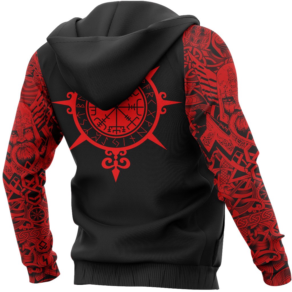 Viking Hoodie Tattoo All Over Print Red RLT12 - Wonder Print Shop