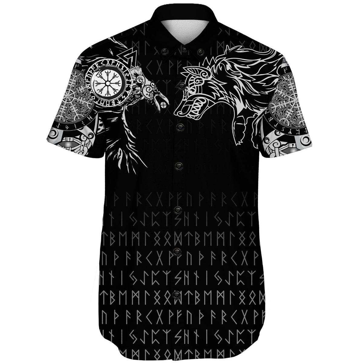 viking-shorts-sleeve-shirt-raven-and-wolf-special-tattoo
