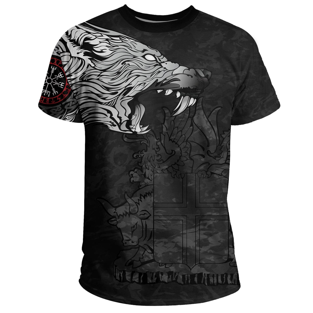 Viking T Shirt, Fenrir Wolf and Vegvisir RLT12 - Wonder Print Shop