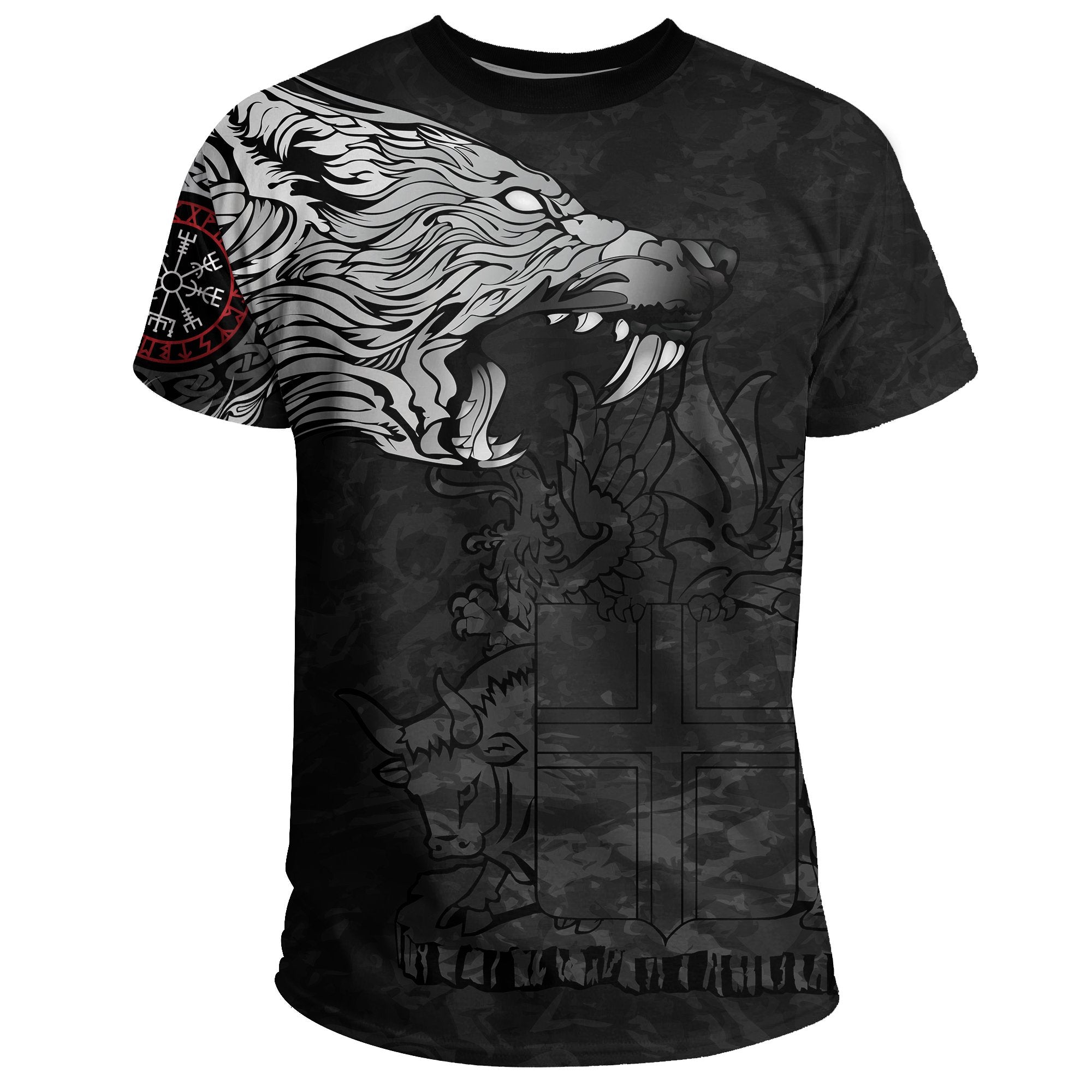 Viking T Shirt, Fenrir Wolf and Vegvisir RLT12 - Wonder Print Shop