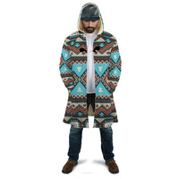 Unisex hooded cloak, multicolor geometric/Aztec line pattern, long sleeves