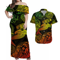 Polynesian Matching Hawaiian Outfits For Couples Hawaii Hammer Shark Matching Hawaiian Shirt And Dress Unique Style - Reggae LT8 - Wonder Print Shop