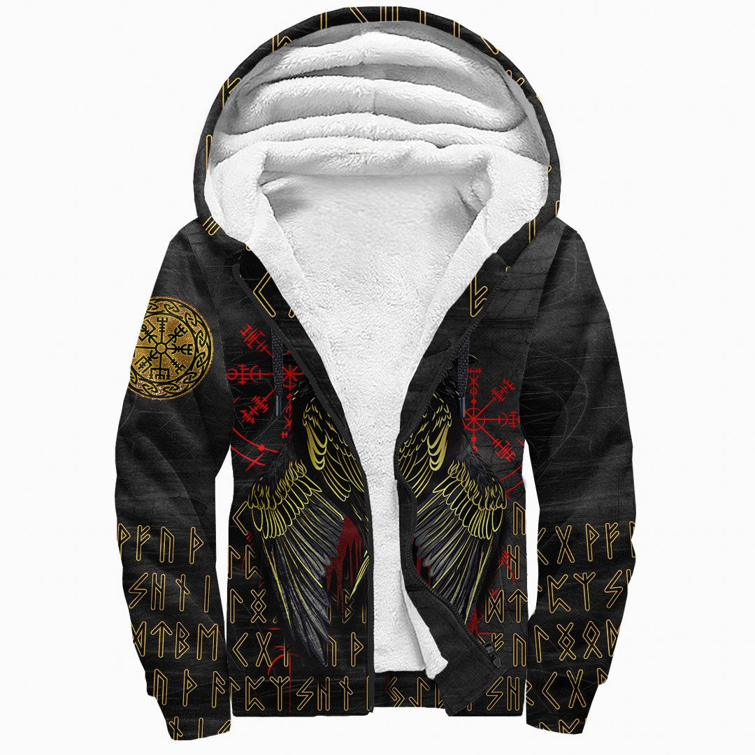 Viking Sherpa Hoodie - Vikings Valknut and Ravens Tattoo RLT12 - Wonder Print Shop