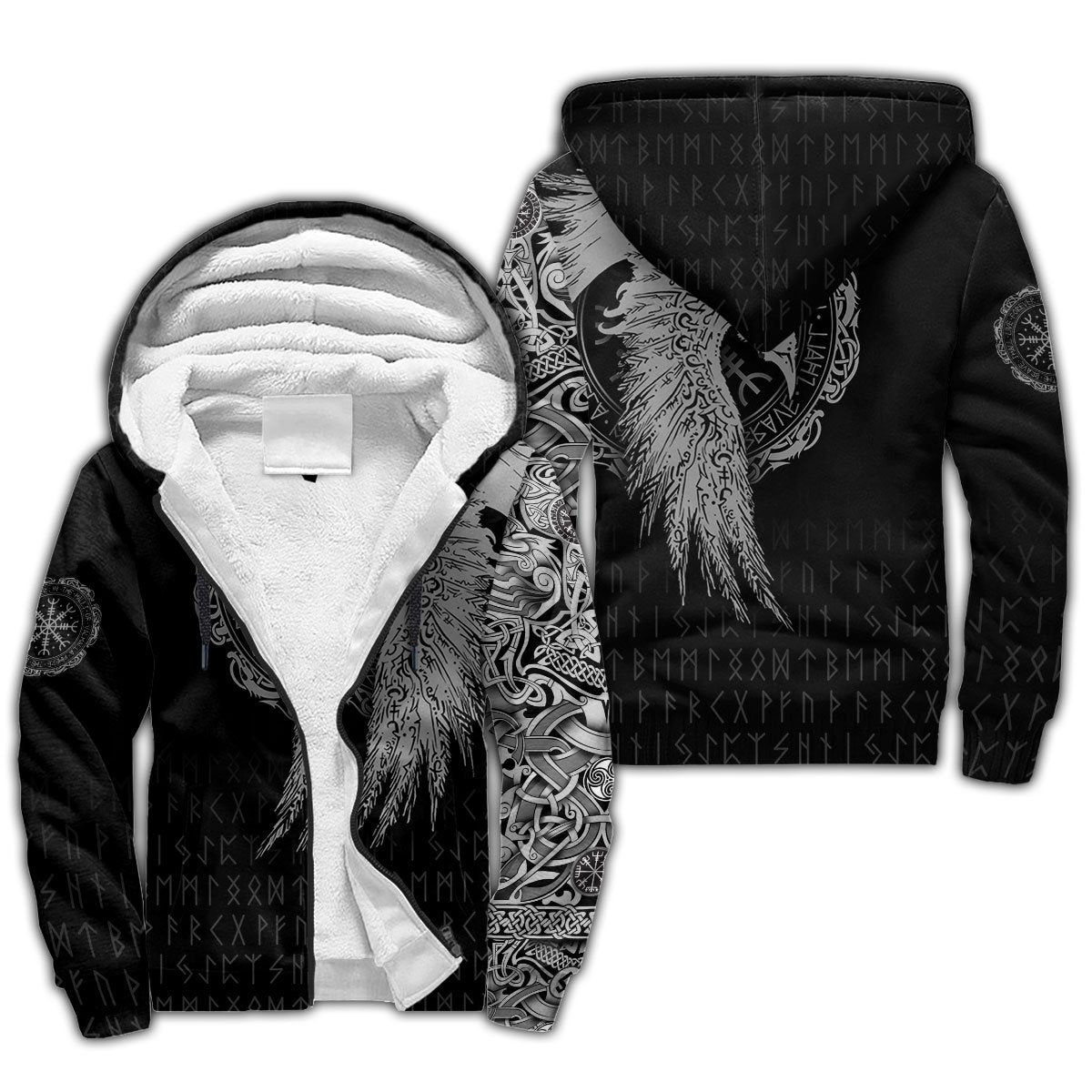 Viking Clothing Viking Raven Tattoo Sherpa Hoodie RLT12 - Wonder Print Shop