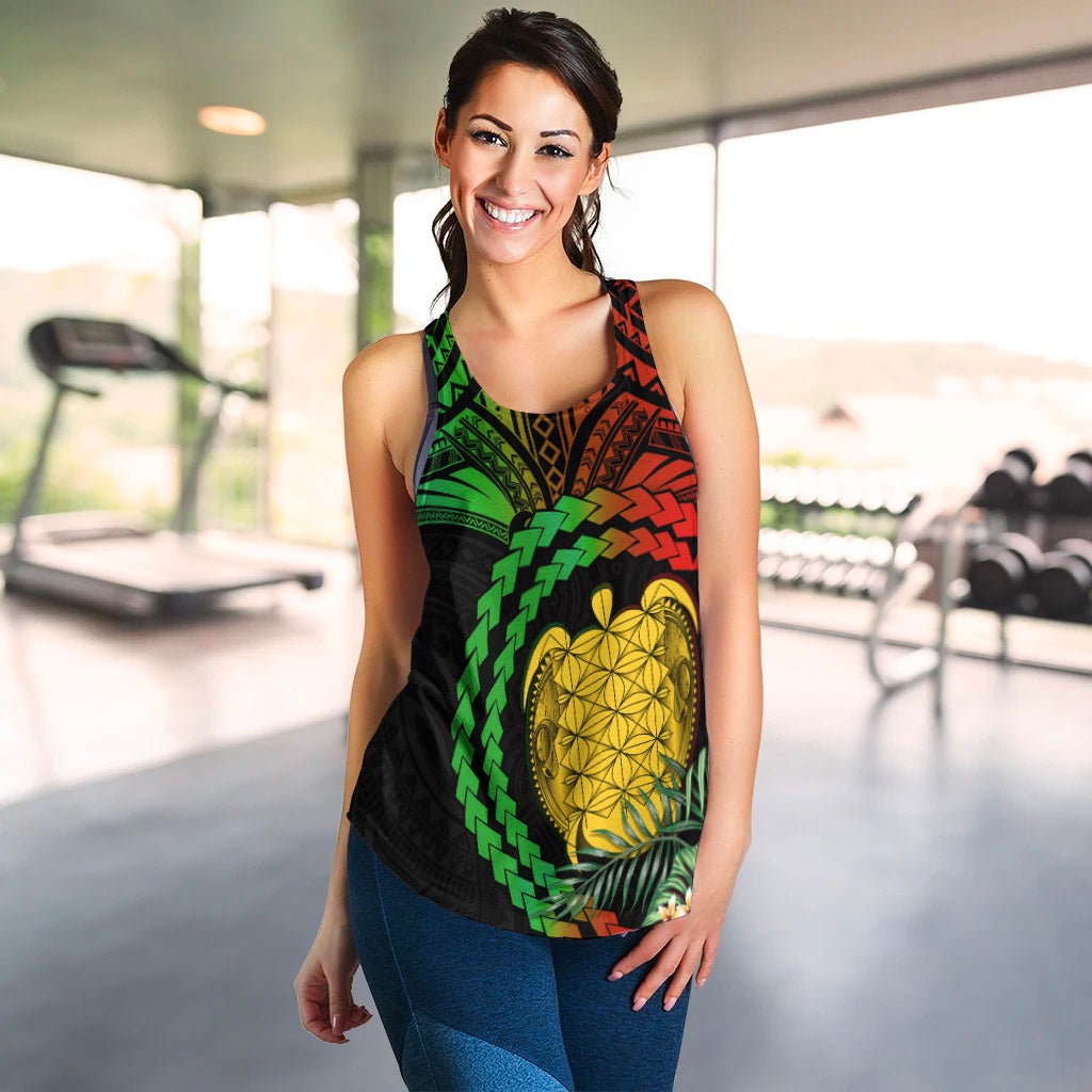 Vanuatu Heart Polynesian Women Racerback Tank Turtle Sand Drawings LT13 - Wonder Print Shop