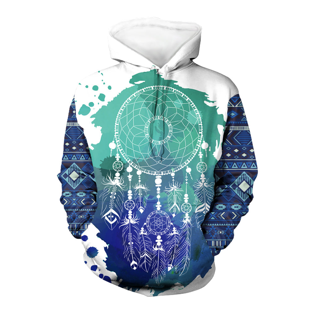 Native American Blue and Green Dream Catcher 3D Hoodie LT10 - Wonder Print Shop