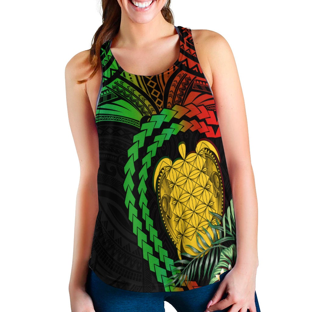Vanuatu Heart Polynesian Women Racerback Tank Turtle Sand Drawings LT13 - Wonder Print Shop