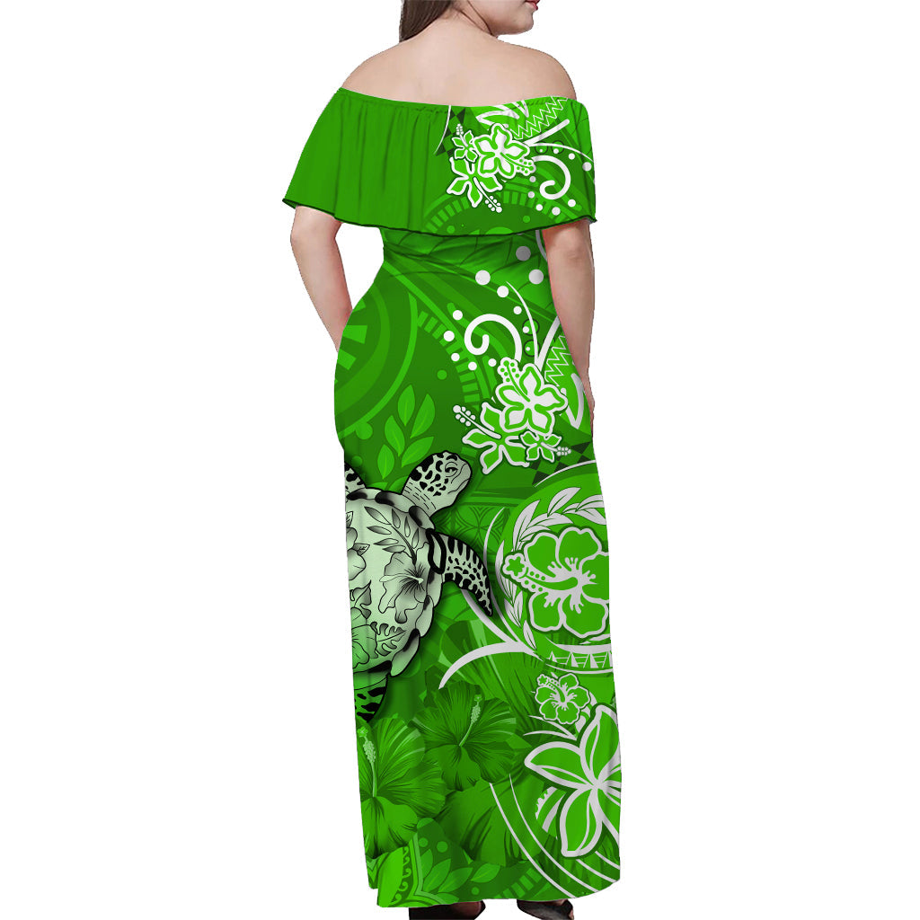 custom-personalised-hawaii-off-shoulder-long-dress-polynesia-green-sea-turtle-honu-and-hibiscus