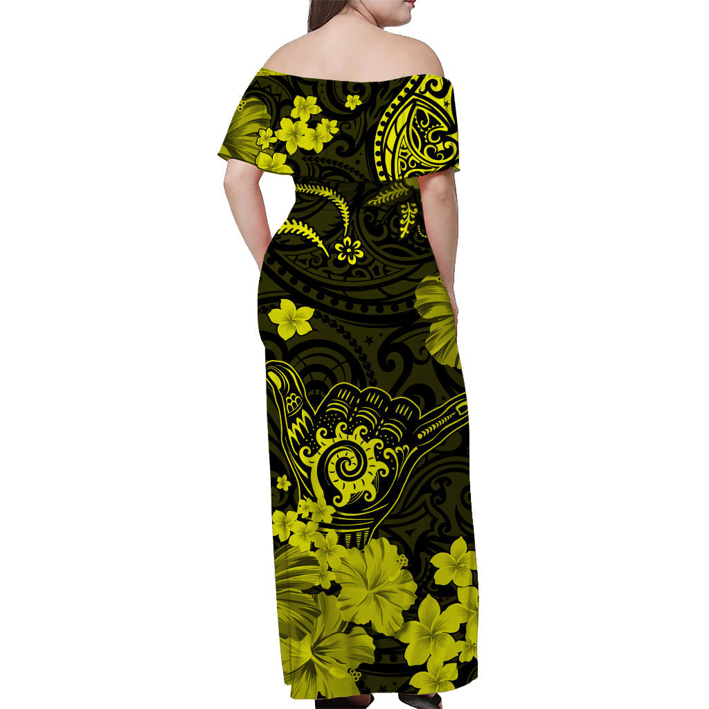 hawaii-off-shoulder-long-dress-polynesia-yellow-cool-shaka-sign