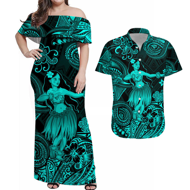 hawaii-hula-girl-polynesian-combo-dress-and-hawaiian-shirt-matching-couples-outfit-unique-style-turquoise