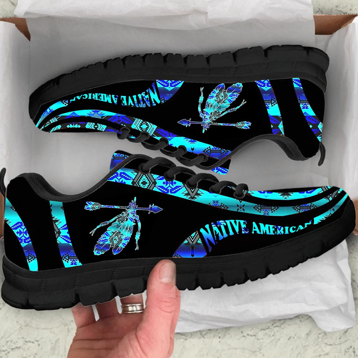Blue Pattern Feather Native American Sneaker LT10 - Wonder Print Shop