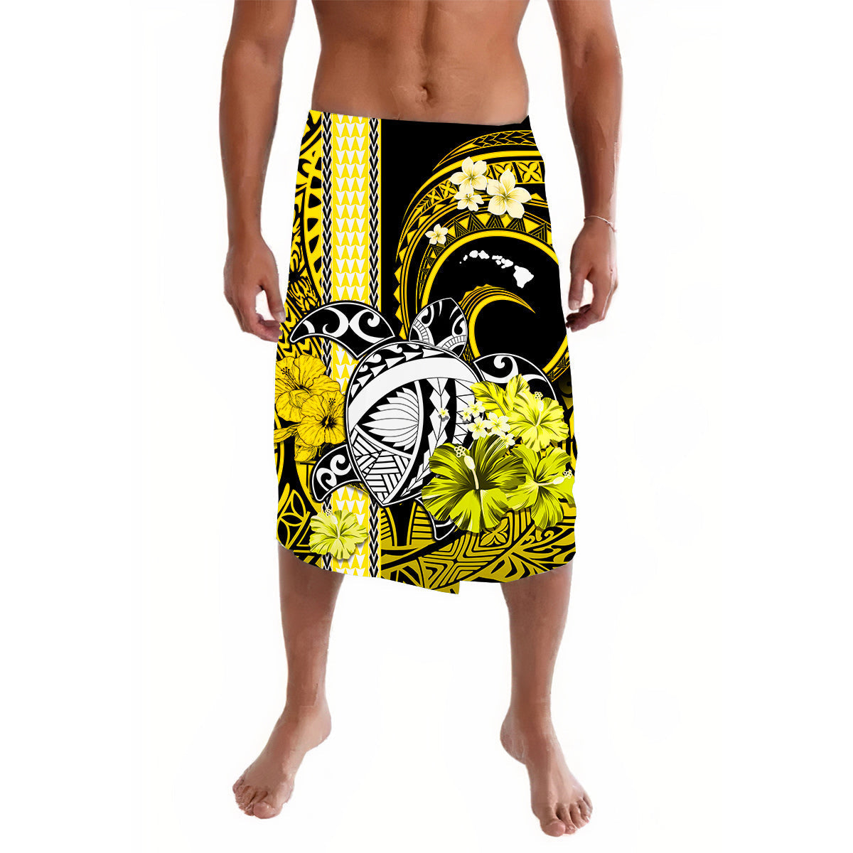 Hawaii Lavalava Polynesia Turtle Map and Gold Hibiscus LT13 - Wonder Print Shop