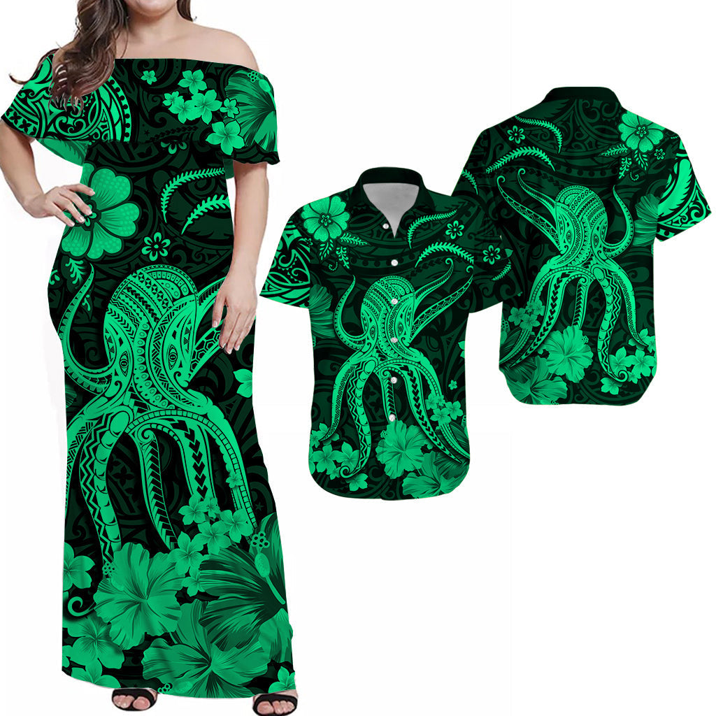 Hawaii Matching Hawaiian Shirt And Dress Polynesia Green Octopus LT13 - Wonder Print Shop