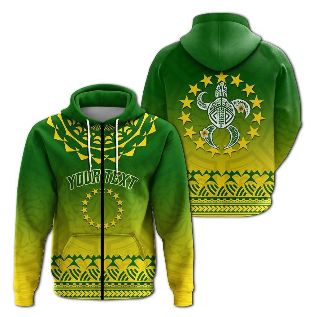 Custom Cook Islands Zip Hoodie with Tribal Turtle LT12 - Wonder Print Shop