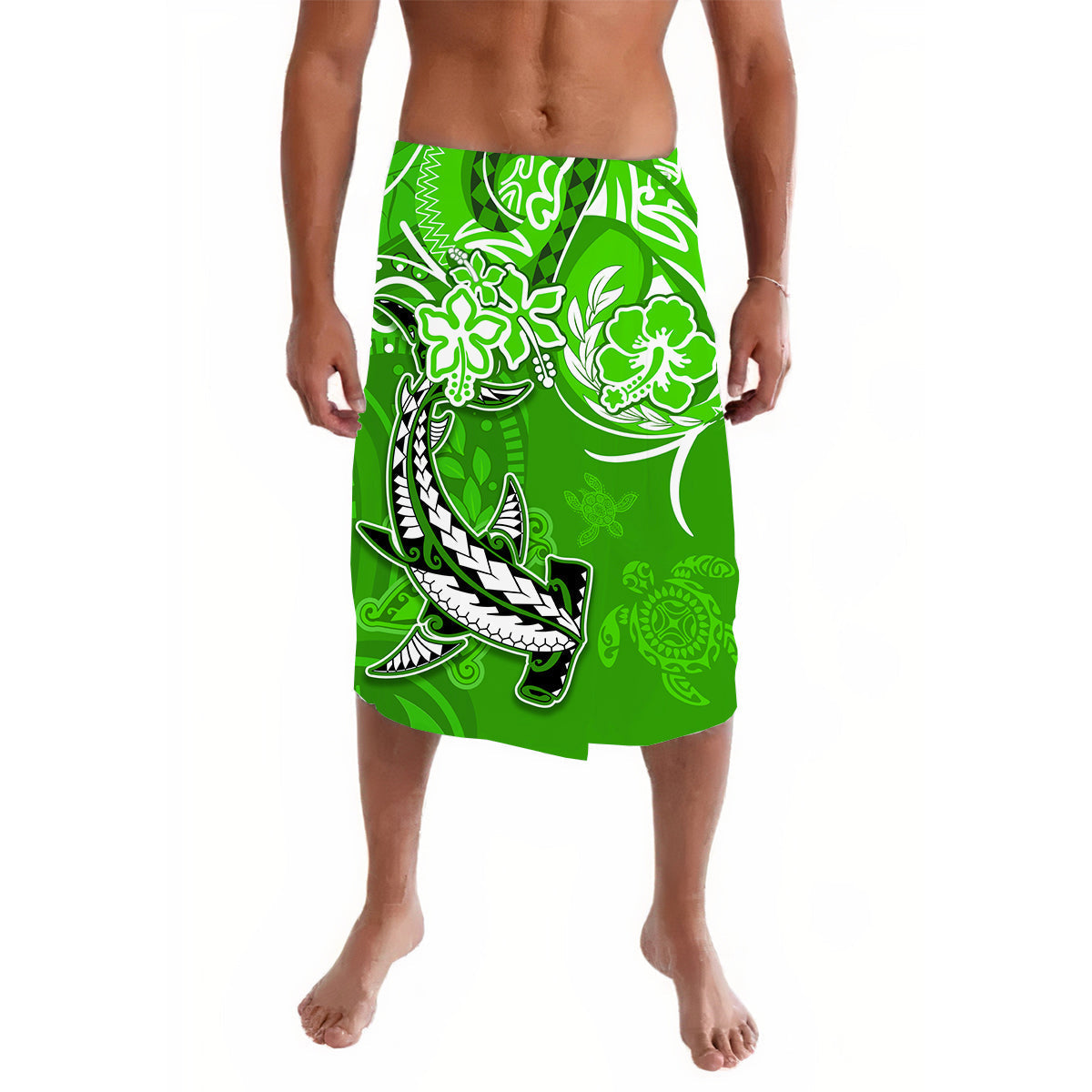 Custom Personalised Hawaii Lavalava Polynesia Green Sea Turtle Honu and Hammerhead Shark LT13 - Wonder Print Shop