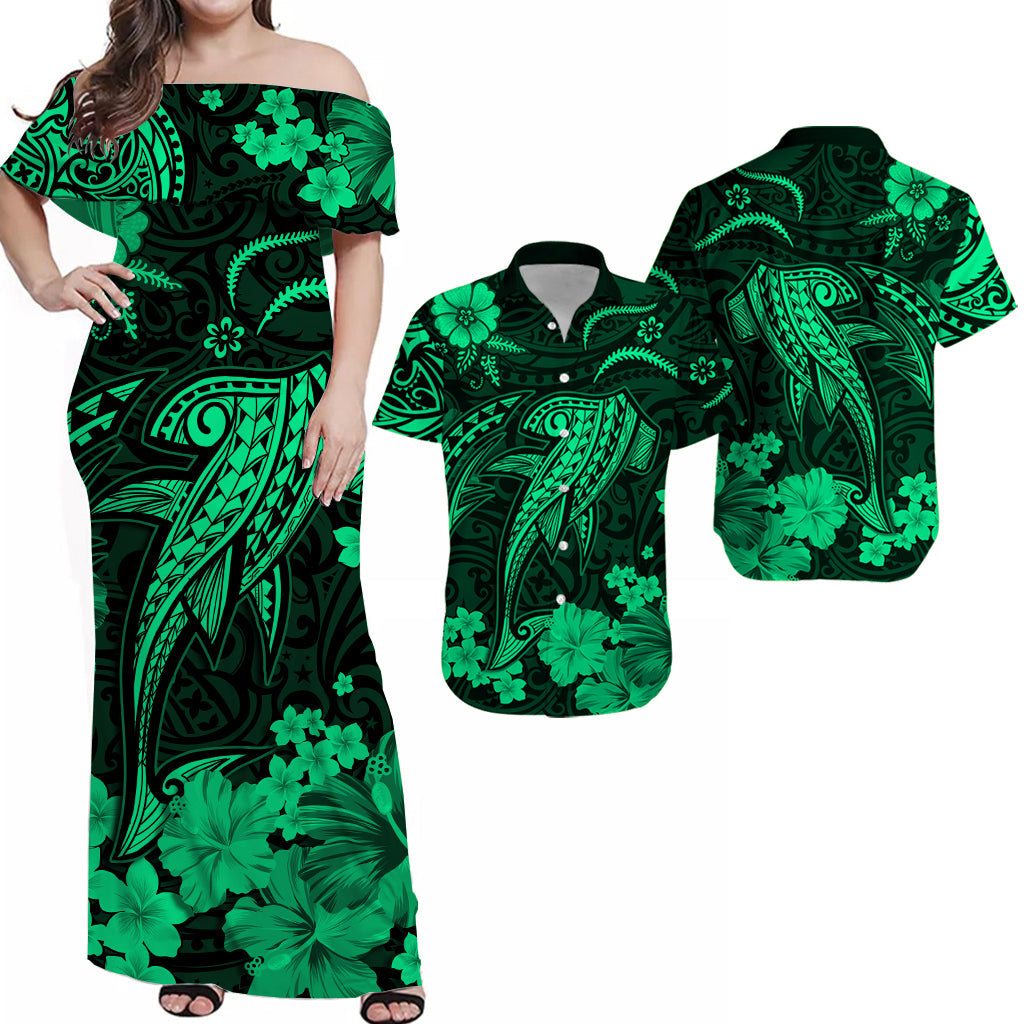 Hawaii Matching Hawaiian Shirt And Dress Polynesia Green Shark LT13 - Wonder Print Shop