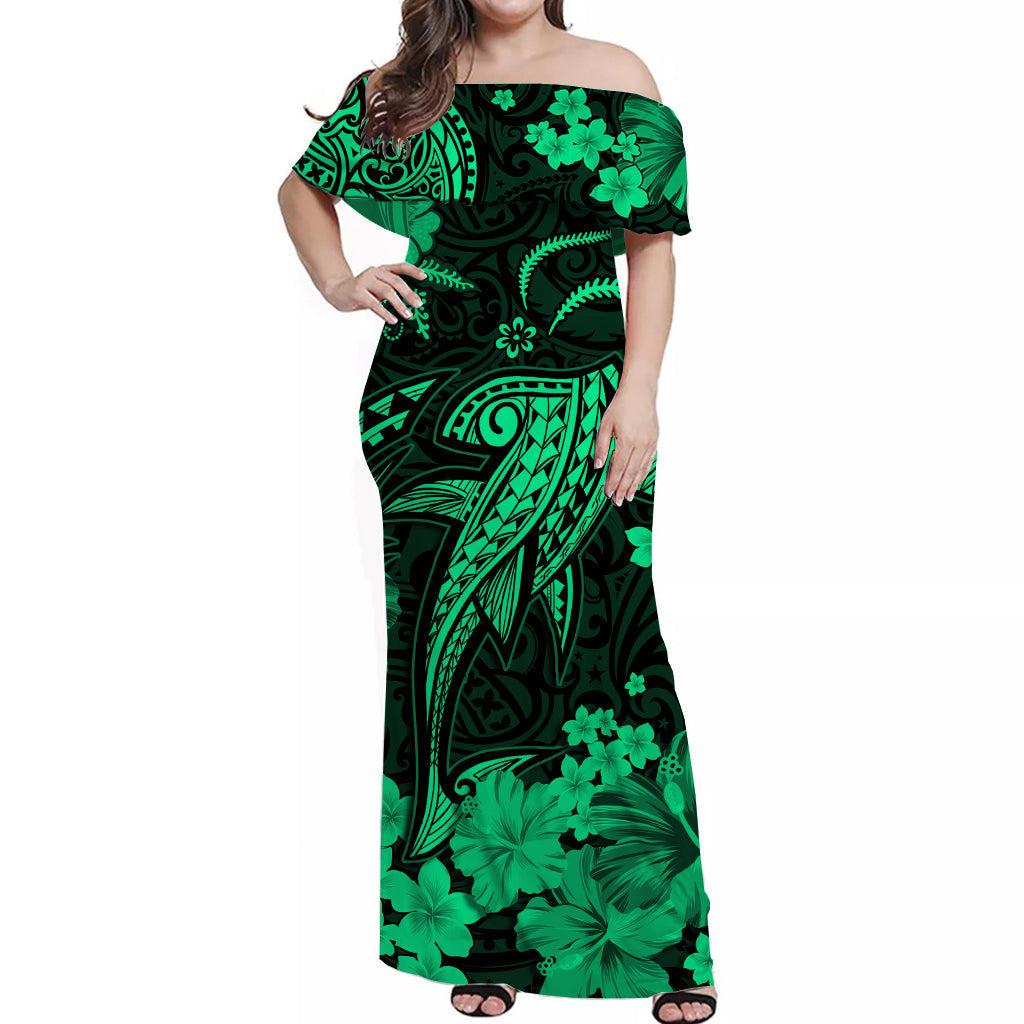 Hawaii Matching Hawaiian Shirt And Dress Polynesia Green Shark LT13 - Wonder Print Shop