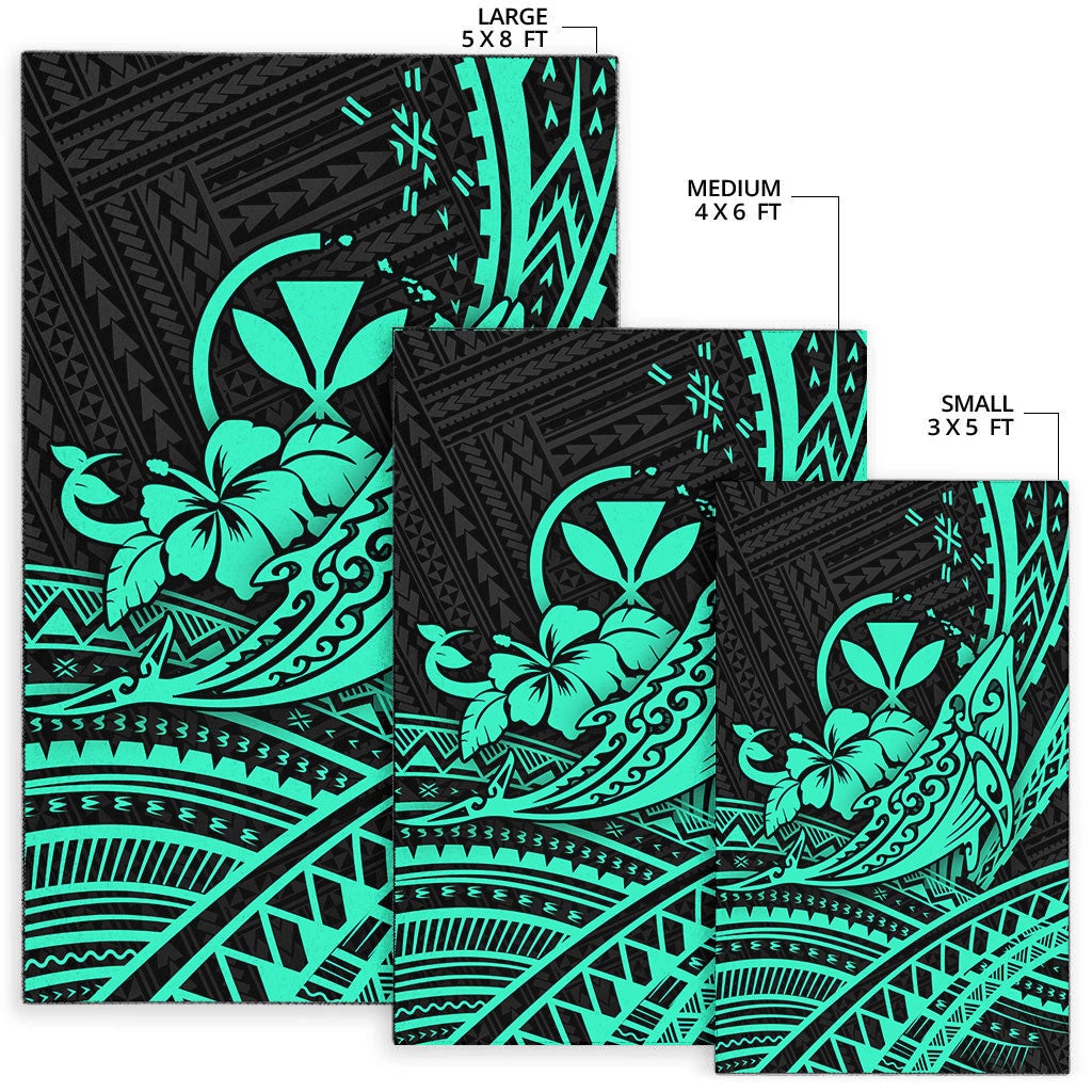 Hawaii Humpback Whale With Hibiscus Tribal Turquoise Area Rug LT12 - Wonder Print Shop