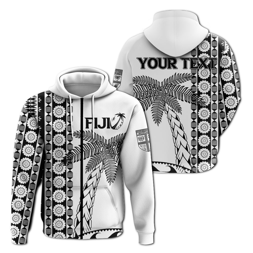 Custom Fiji Rugby Zip Up Hoodie Coconut Tree With Tapa Pattern LT12 - Wonder Print Shop