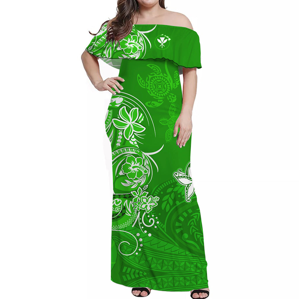 custom-personalised-hawaii-off-shoulder-long-dress-polynesia-green-sea-turtle-honu-and-map