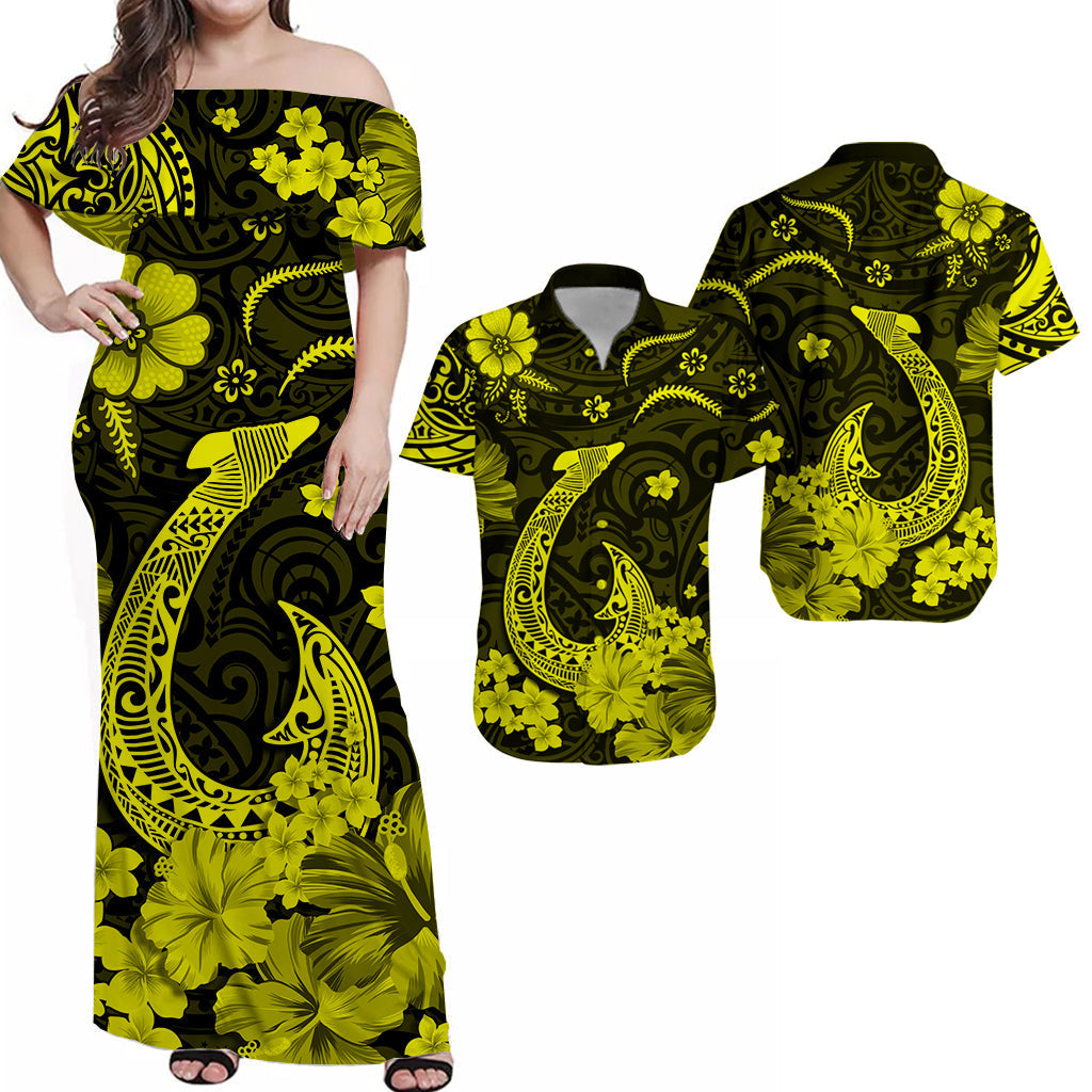 Hawaii Matching Hawaiian Shirt And Dress Polynesia Yellow Fish Hook LT13 - Wonder Print Shop