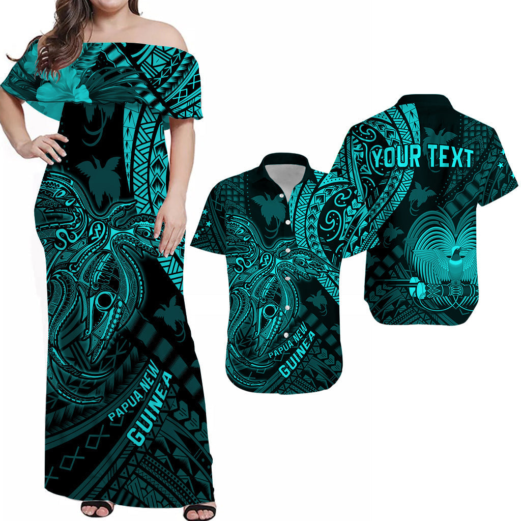 Personalised Papua New Guinea Matching Hawaiian Shirt And Dress Raggiana Birds Of Paradise Turquoise LT13 - Wonder Print Shop