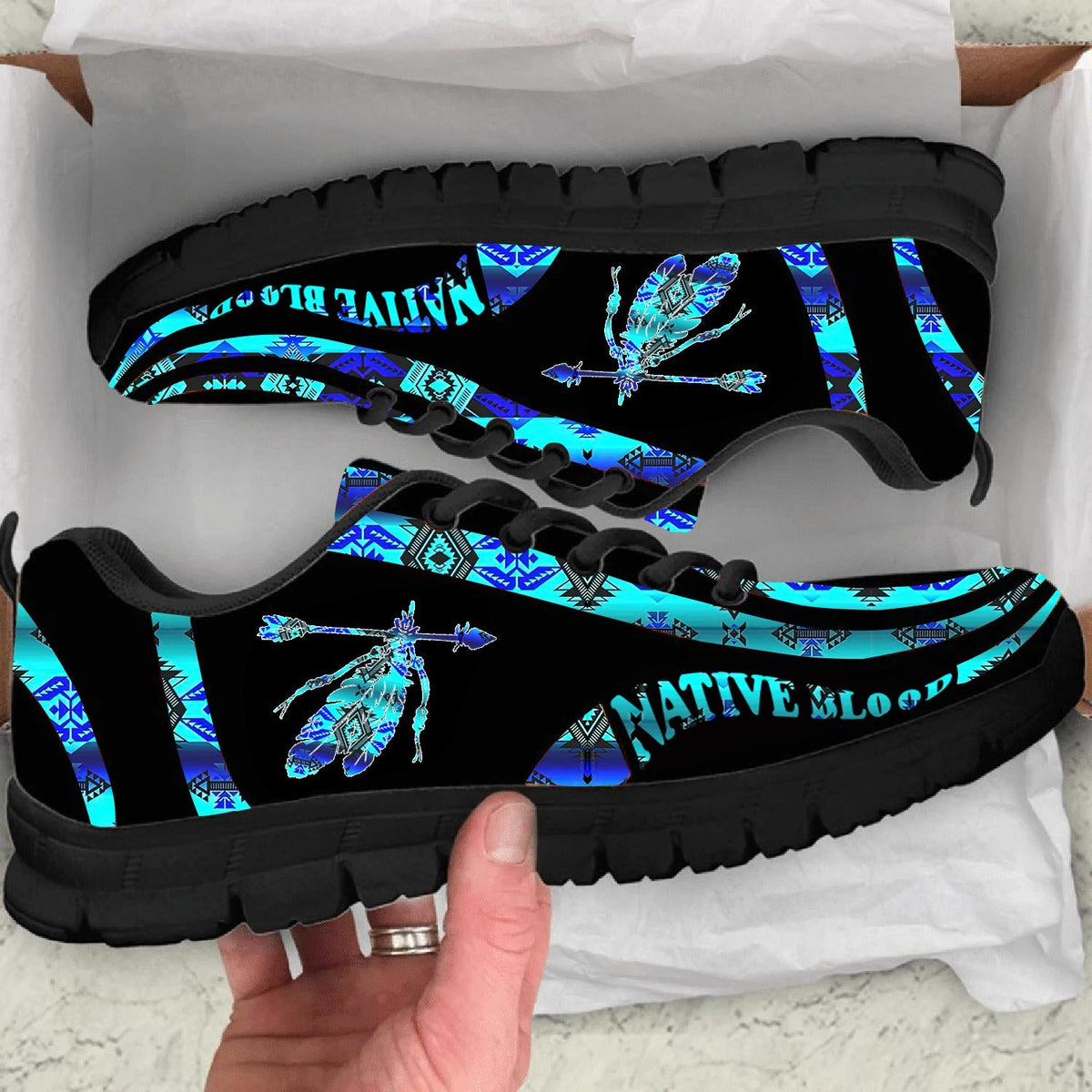 Blue Pattern Feather Native American Sneaker LT10 - Wonder Print Shop