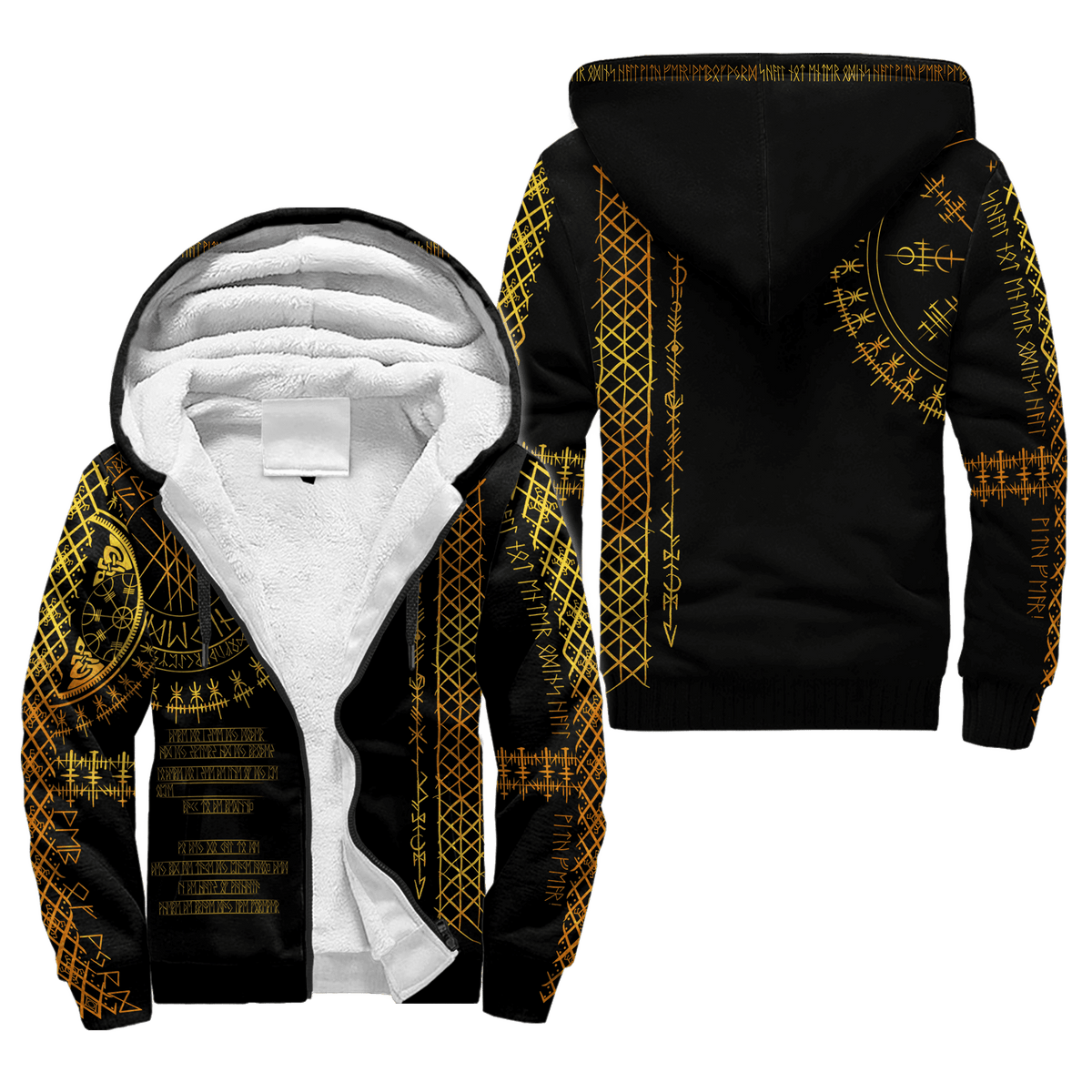 Viking Clothing Viking Golden Runes Sherpa Hoodie RLT12 - Wonder Print Shop
